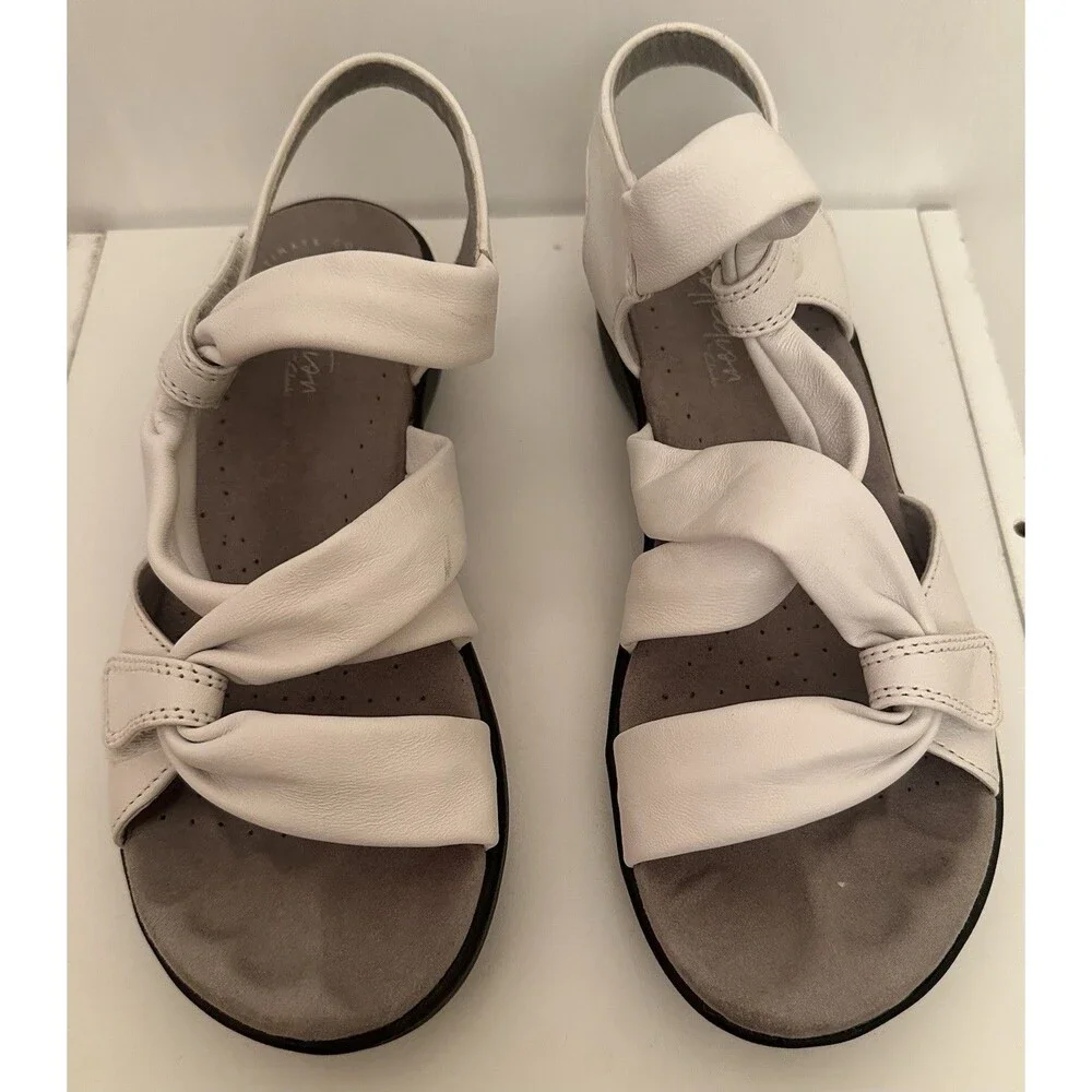 Clarks White Leather Knotted Comfort Sandals Women’s 6 Ultimate Comfort